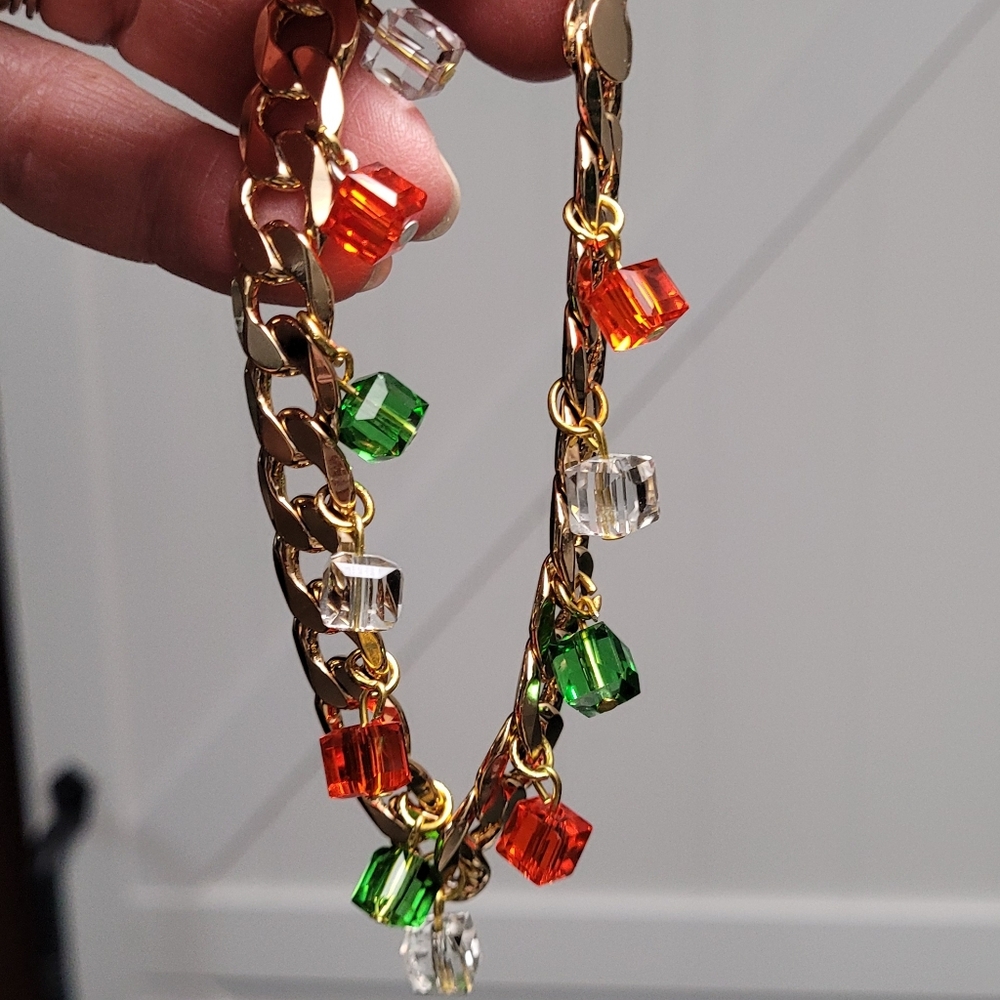 Chic Rose Gold Bracelet with Colorful Crystal Multi-Colored Charms